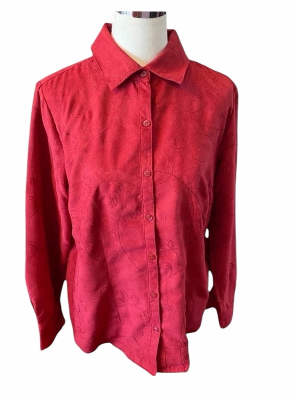 Croft & Barrow Small Long Sleeve Red stitched design blouse NWOT